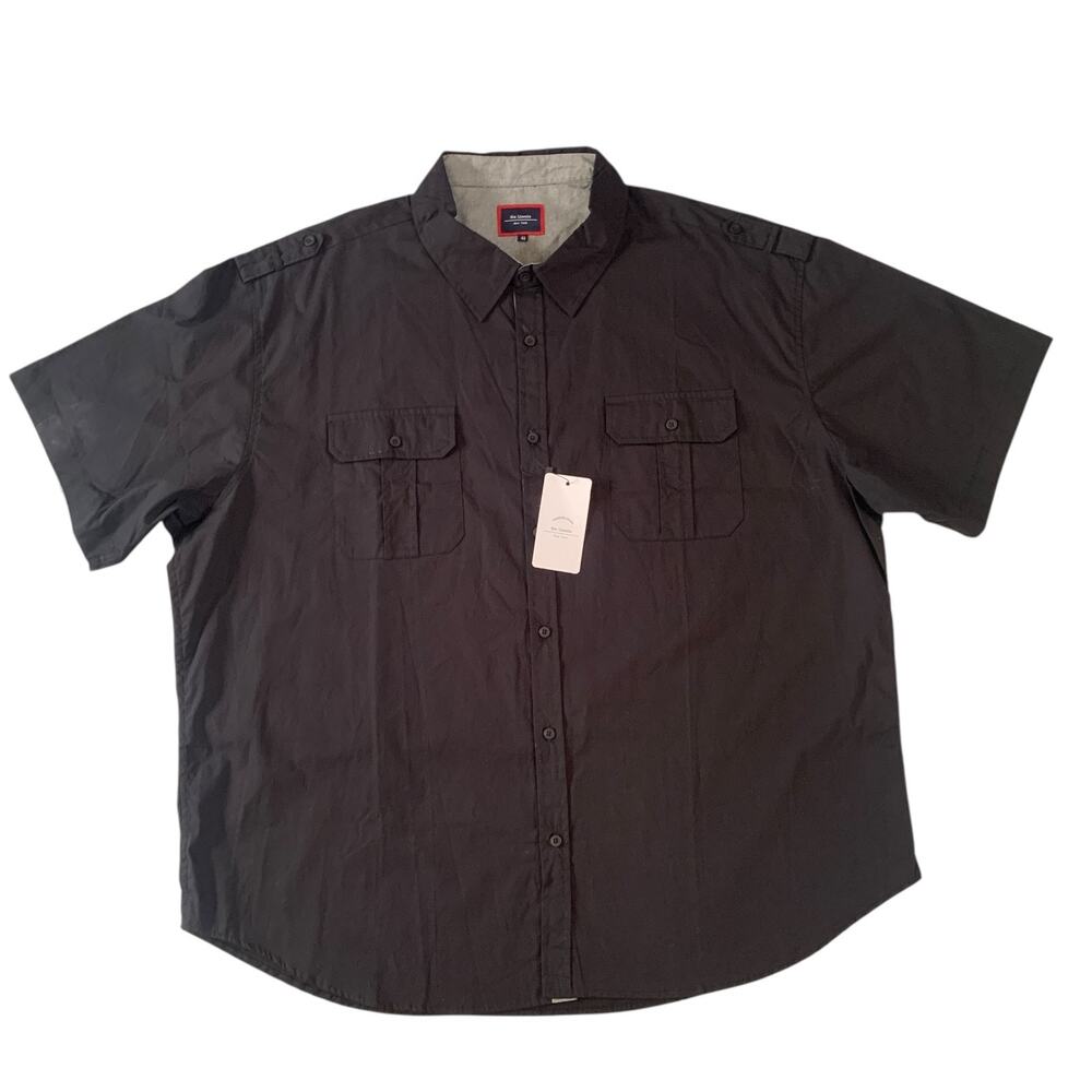 Six Lincoln New York Men's Size 4X Short Sleeve Button Up Black Shirt Big Tall